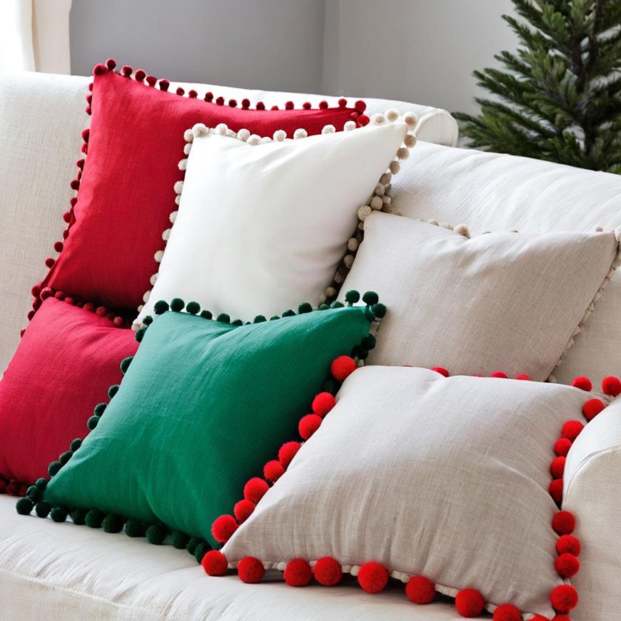 DIY Pom-Pom Trimmed Christmas Pillow Covers